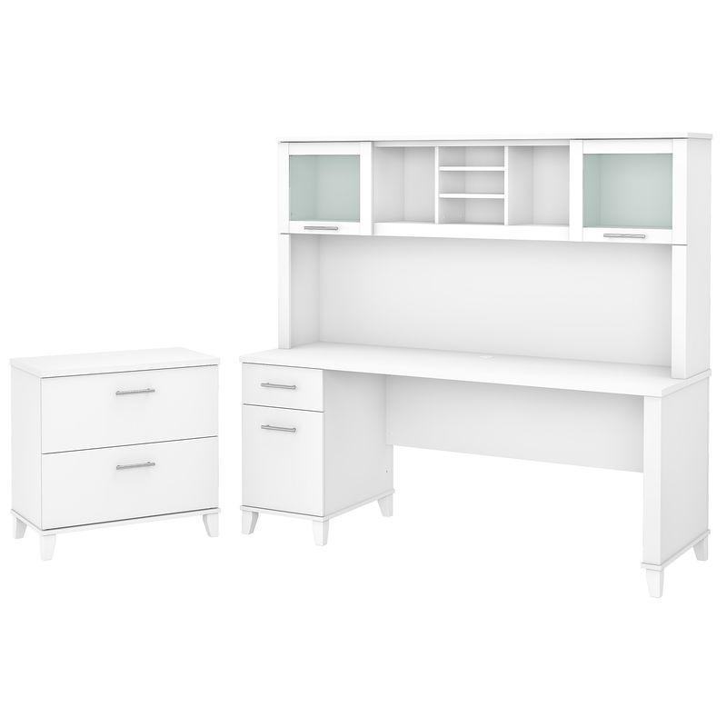 Bush Business Furniture Somerset 72W Office Computer Desk With Hutch And Lateral File Cabinet White Standard Delivery