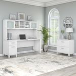 Bush Business Furniture Somerset 72W Office Computer Desk With Hutch And Lateral File Cabinet White Standard Delivery