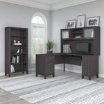 Bush Business Furniture Somerset 60W LShaped Corner Desk With Hutch And 5Shelf Bookcase Storm Gray Standard Delivery