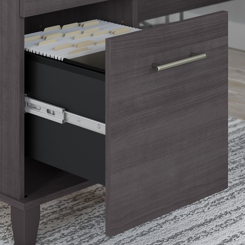 Bush Business Furniture Somerset 60W LShaped Corner Desk With Hutch And 5Shelf Bookcase Storm Gray Standard Delivery