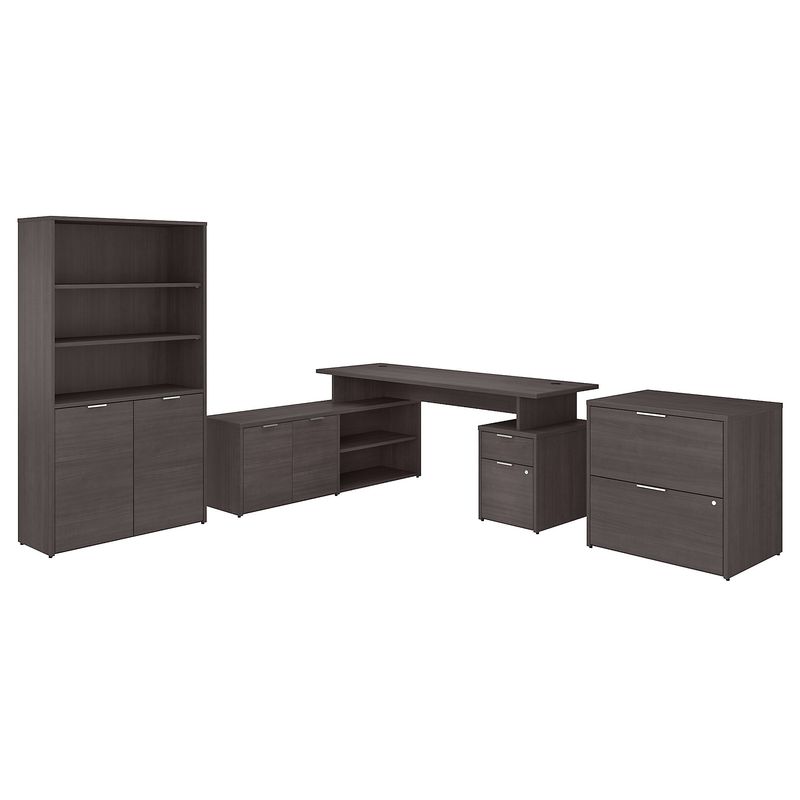 Bush Business Furniture Jamestown 72W LShaped Corner Desk With Lateral File Cabinet And 5Shelf Bookcase Storm Gray Standard Delivery