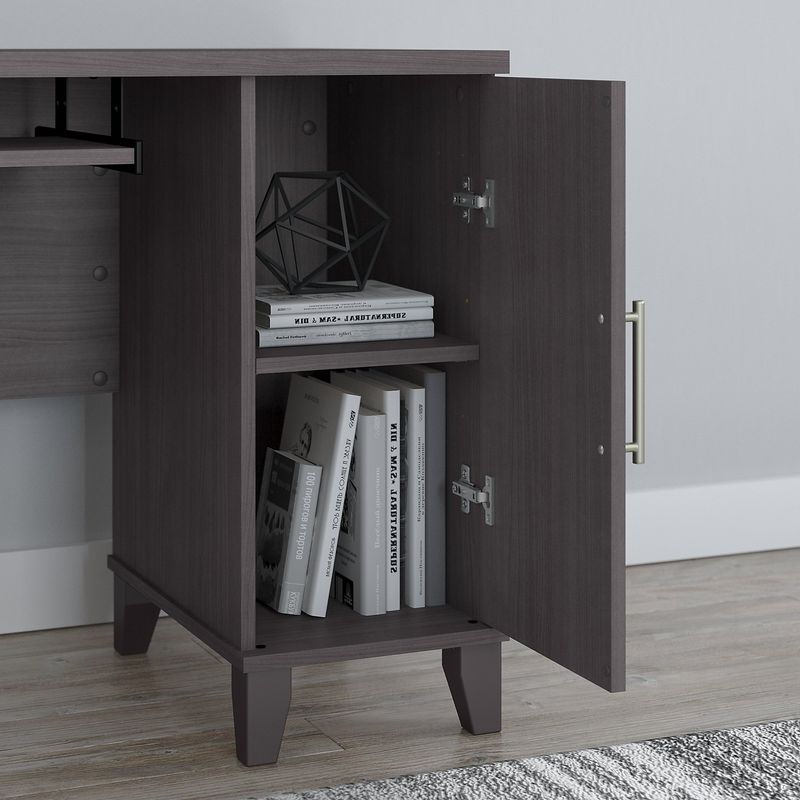 Bush Business Furniture Somerset 60W LShaped Corner Desk With Hutch And 5Shelf Bookcase Storm Gray Standard Delivery