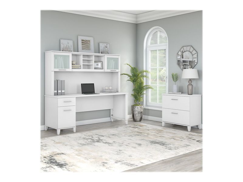 Bush Business Furniture Somerset 72W Office Computer Desk With Hutch And Lateral File Cabinet White Standard Delivery