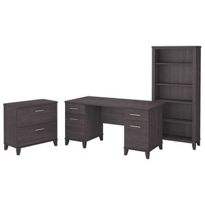Bush Business Furniture Somerset 60"W Office Computer Desk With Lateral File Cabinet And 5-Shelf Bookcase