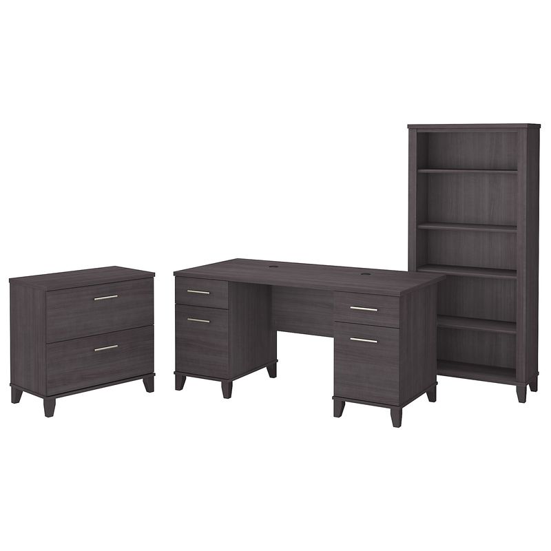Bush Business Furniture Somerset 60W Office Computer Desk With Lateral File Cabinet And 5Shelf Bookcase Storm Gray Standard Delivery