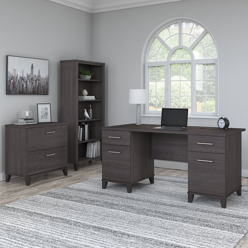 Bush Business Furniture Somerset 60W Office Computer Desk With Lateral File Cabinet And 5Shelf Bookcase Storm Gray Standard Delivery
