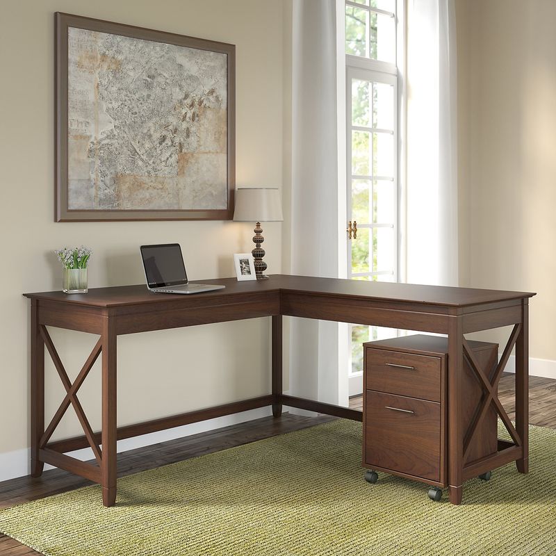 Bush Business Furniture Key West 60W LShaped Corner Desk With Mobile File Cabinet Bing Cherry Standard Delivery