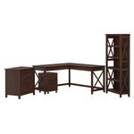 Bush Business Furniture Key West 60W LShaped Corner Desk With File Cabinets And 5Shelf Bookcase Bing Cherry Standard Delivery