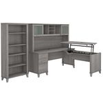 Bush Furniture Somerset 72W 3Position SitToStand LShaped Desk With Hutch And Bookcase Platinum Gray Standard Delivery