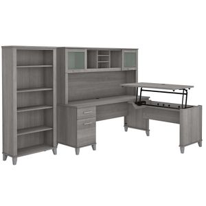 Bush Furniture Somerset 72"W 3-Position Sit-To-Stand L-Shaped Desk With Hutch And Bookcase