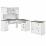 Bush Business Furniture Fairview 60W LShaped Corner Desk With Hutch And Lateral File Cabinet Shiplap GrayPure White Standard Delivery