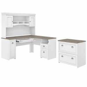 Bush Business Furniture Fairview 60"W L-Shaped Corner Desk With Hutch And Lateral File Cabinet