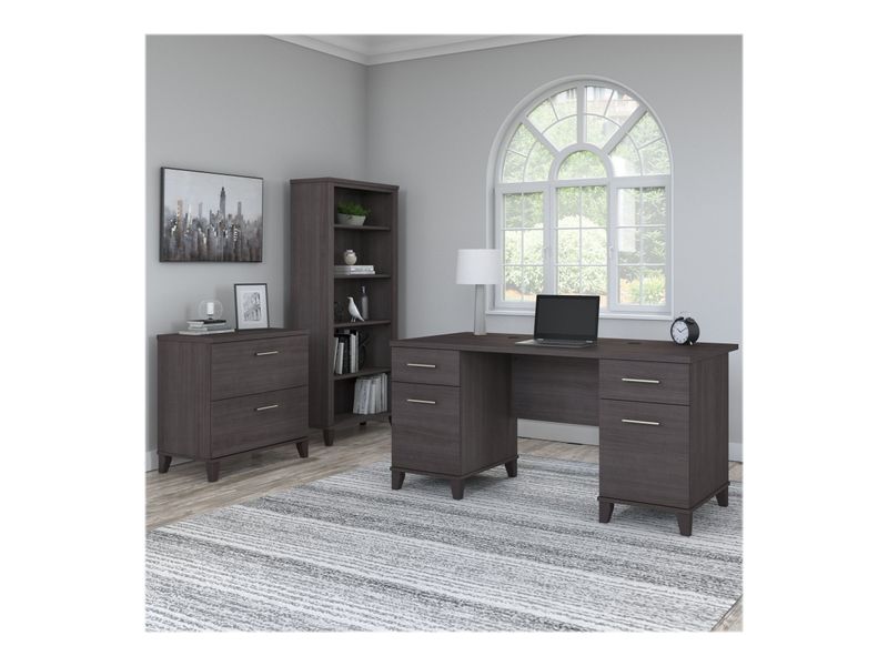 Bush Business Furniture Somerset 60W Office Computer Desk With Lateral File Cabinet And 5Shelf Bookcase Storm Gray Standard Delivery