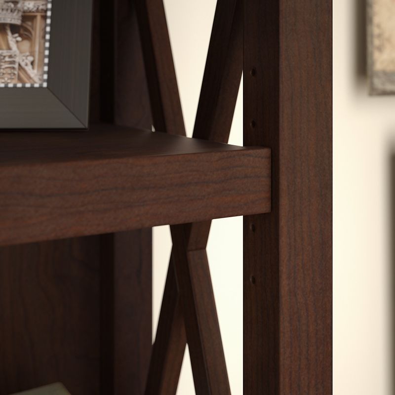 Bush Business Furniture Key West 60W LShaped Corner Desk With File Cabinets And 5Shelf Bookcase Bing Cherry Standard Delivery