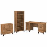Bush Business Furniture Somerset 60W Office Computer Desk With Lateral File Cabinet And 5Shelf Bookcase Fresh Walnut Standard Delivery