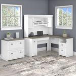 Bush Business Furniture Fairview 60W LShaped Corner Desk With Hutch And Lateral File Cabinet Shiplap GrayPure White Standard Delivery