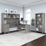 Bush Furniture Somerset 72W 3Position SitToStand LShaped Desk With Hutch And Bookcase Platinum Gray Standard Delivery