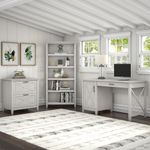 Bush Furniture Key West 54W Computer Desk With 2Drawer Lateral File Cabinet And 5Shelf Bookcase Linen White Oak Standard Delivery