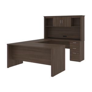 Bestar Logan 66”W U- Or L-Shaped Executive Corner Desk With Pedestal And Hutch