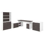 Bush Business Furniture Jamestown 72W LShaped Corner Desk With Lateral File Cabinet And 5Shelf Bookcase Storm GrayWhite Standard Delivery