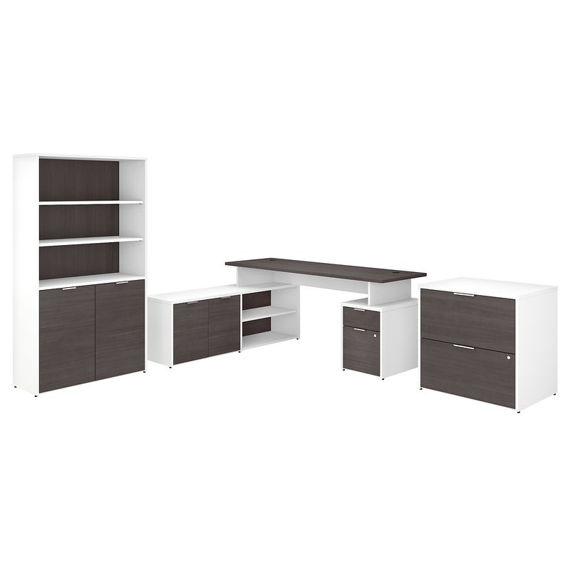 Bush Business Furniture Jamestown 72W LShaped Corner Desk With Lateral File Cabinet And 5Shelf Bookcase Storm GrayWhite Standard Delivery