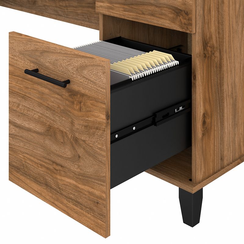 Bush Business Furniture Somerset 60W Office Computer Desk With Lateral File Cabinet And 5Shelf Bookcase Fresh Walnut Standard Delivery