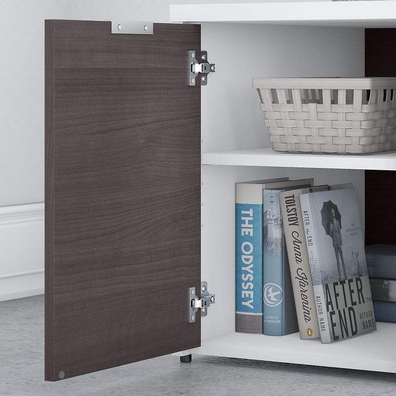 Bush Business Furniture Jamestown 72W LShaped Corner Desk With Lateral File Cabinet And 5Shelf Bookcase Storm GrayWhite Standard Delivery