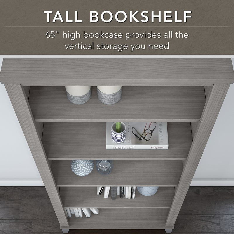 Bush Furniture Somerset 72W 3Position SitToStand LShaped Desk With Hutch And Bookcase Platinum Gray Standard Delivery