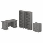 Bush Business Furniture Saratoga 66W Executive Computer Desk With File Cabinet And 5Shelf Bookcase Set Modern Gray Standard Delivery