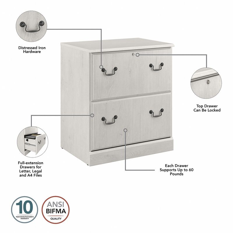 Bush Business Furniture Saratoga 66W Executive Computer Desk With File Cabinet And 5Shelf Bookcase Set Linen White Oak Standard Delivery