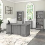 Bush Business Furniture Saratoga 66W Executive Computer Desk With File Cabinet And 5Shelf Bookcase Set Modern Gray Standard Delivery