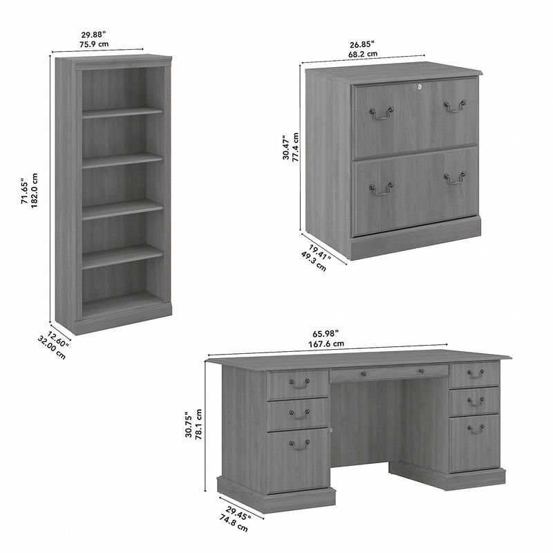 Bush Business Furniture Saratoga 66W Executive Computer Desk With File Cabinet And 5Shelf Bookcase Set Modern Gray Standard Delivery