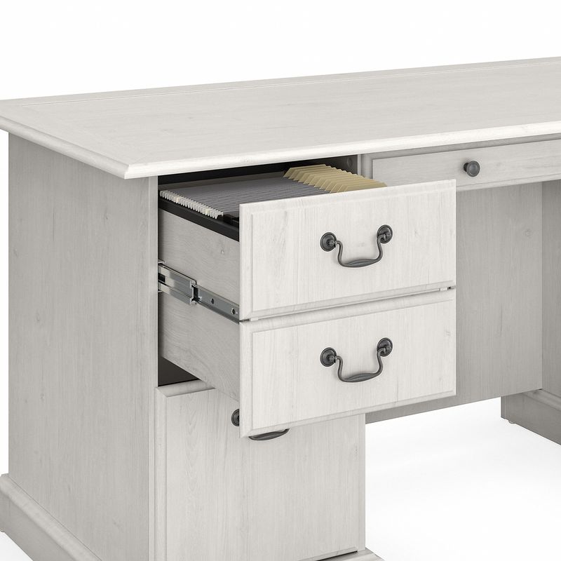 Bush Business Furniture Saratoga 66W Executive Computer Desk With File Cabinet And 5Shelf Bookcase Set Linen White Oak Standard Delivery