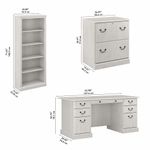 Bush Business Furniture Saratoga 66W Executive Computer Desk With File Cabinet And 5Shelf Bookcase Set Linen White Oak Standard Delivery
