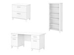 Bush Furniture 60W Office Computer Desk With Lateral File Cabinet And 5Shelf Bookcase White Standard Delivery
