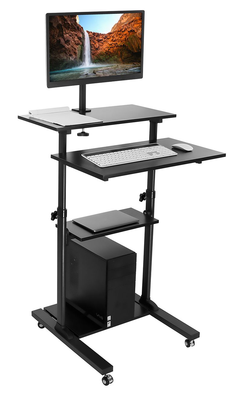 MountIt Rolling Computer Work Station with Monitor Mount 37H x 275W x 26D Silver