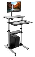 MountIt Rolling Computer Work Station with Monitor Mount 37H x 275W x 26D Silver