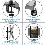 MountIt Rolling Computer Work Station with Monitor Mount 37H x 275W x 26D Silver