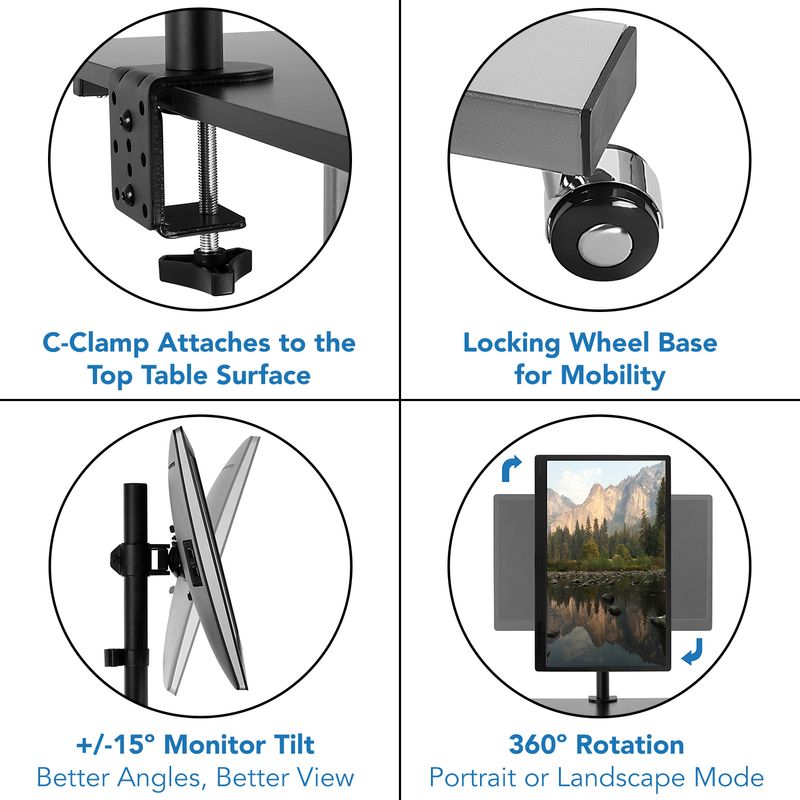 MountIt Rolling Computer Work Station with Monitor Mount 37H x 275W x 26D Silver