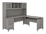 Bush Furniture Somerset 72W 3Position SitToStand LShaped Desk With Hutch Platinum Gray Standard Delivery