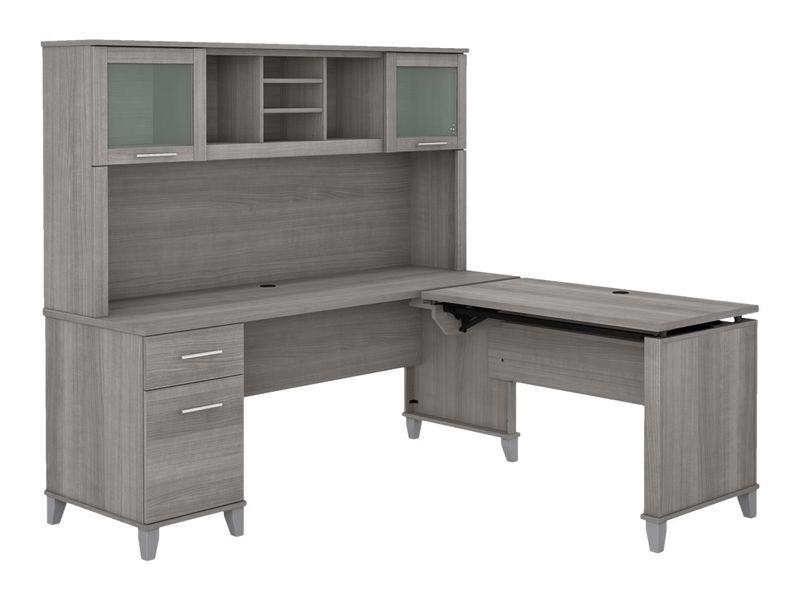 Bush Furniture Somerset 72W 3Position SitToStand LShaped Desk With Hutch Platinum Gray Standard Delivery