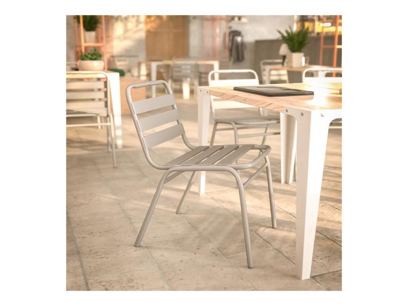Flash Furniture Lila Aluminum Restaurant Stack Armless Chair Silver