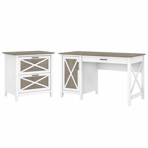 Bush Furniture Key West 54"W Computer Desk With Storage And 2-Drawer Lateral File Cabinet