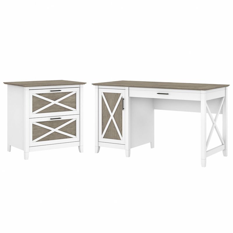 Bush Furniture Key West 54W Computer Desk With Storage And 2Drawer Lateral File Cabinet Shiplap GrayPure White Standard Delivery