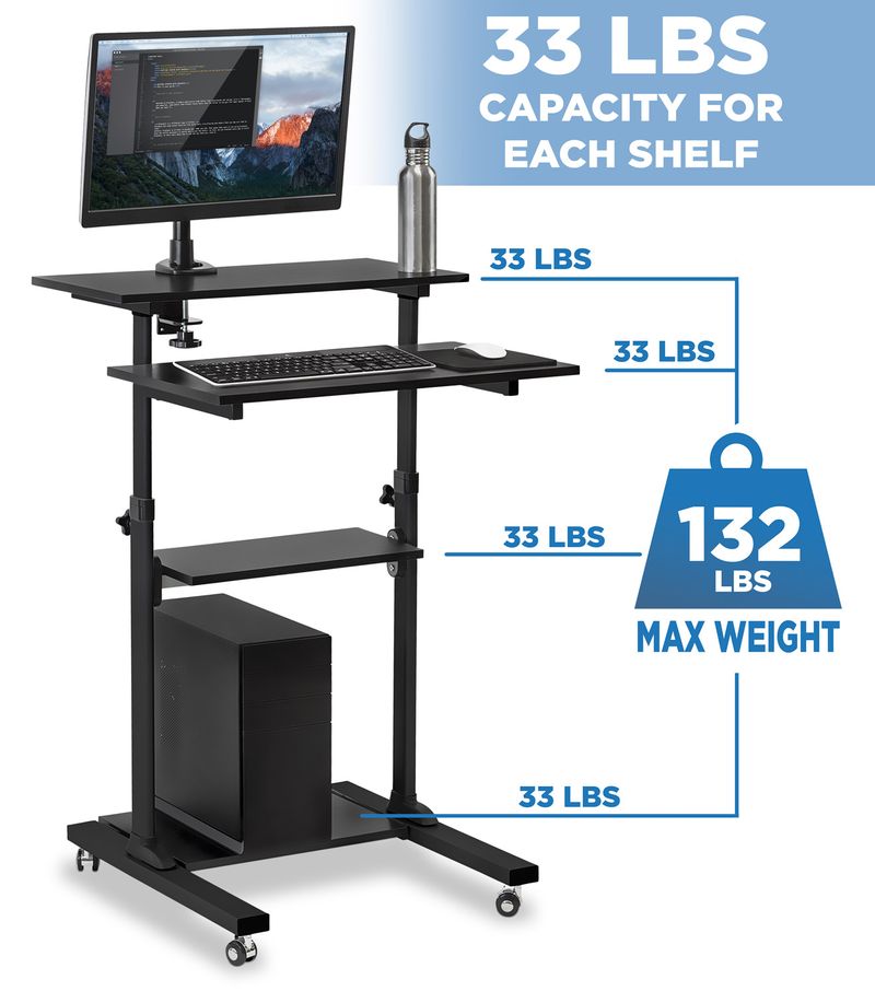 MountIt MI7940B Mobile 37W StandUp Desk Black
