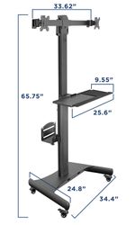 MountIt MI7986 Adjustable PC Mobile Workstation For Dual Monitors 45H x 2812W x 8D Black