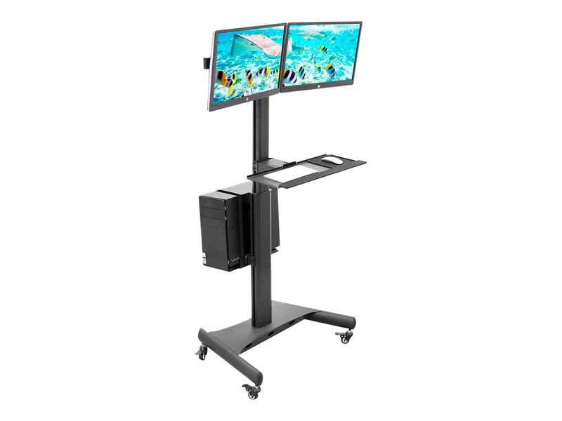 MountIt MI7986 Adjustable PC Mobile Workstation For Dual Monitors 45H x 2812W x 8D Black
