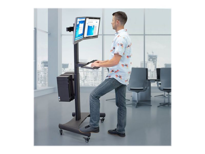 MountIt MI7986 Adjustable PC Mobile Workstation For Dual Monitors 45H x 2812W x 8D Black