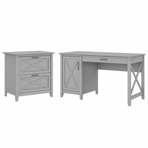 Bush Furniture Key West 54"W Computer Desk With Storage And 2-Drawer Lateral File Cabinet