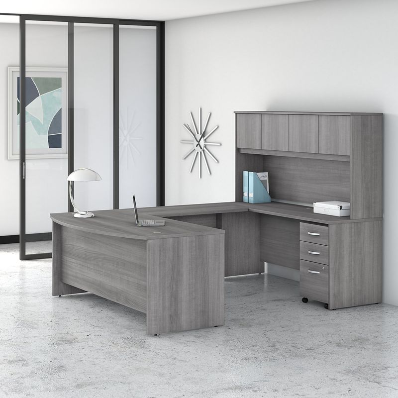 Bush Business Furniture Studio C UShaped Desk With Hutch And Mobile File Cabinet Platinum Gray Standard Delivery